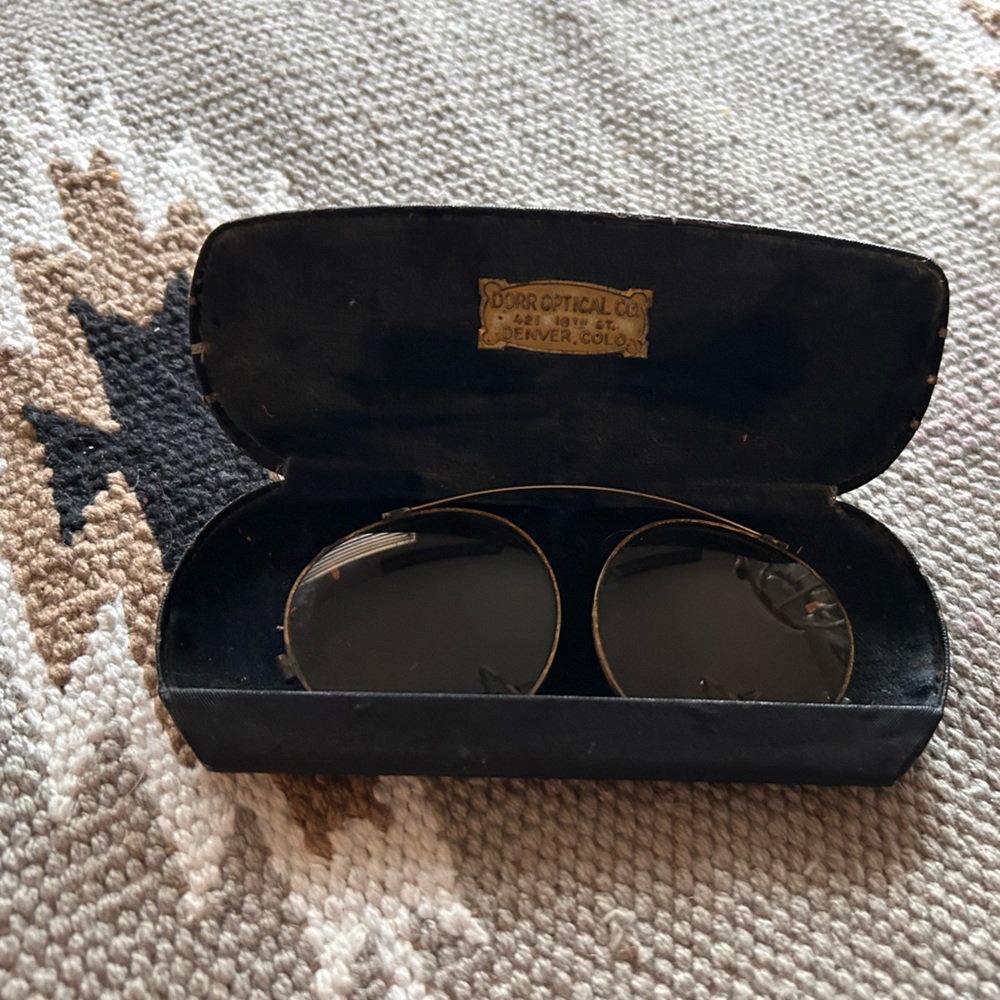 Vintage Dorr Optical Brass Clip-On Sunglasses With Case
